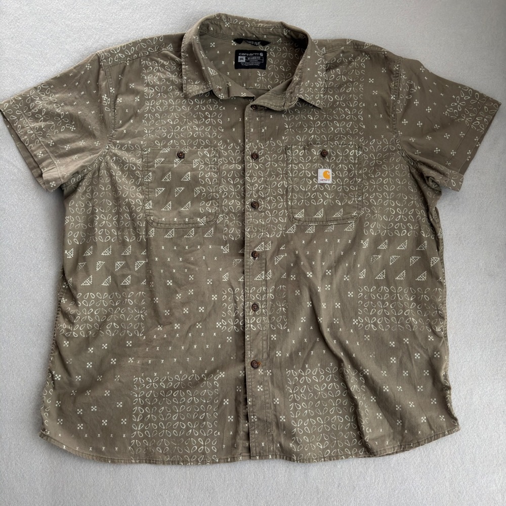 Carhartt Mens Rugged Flex Relaxed Fit Bandana Print Shirt Olive TW6403-M 2XL